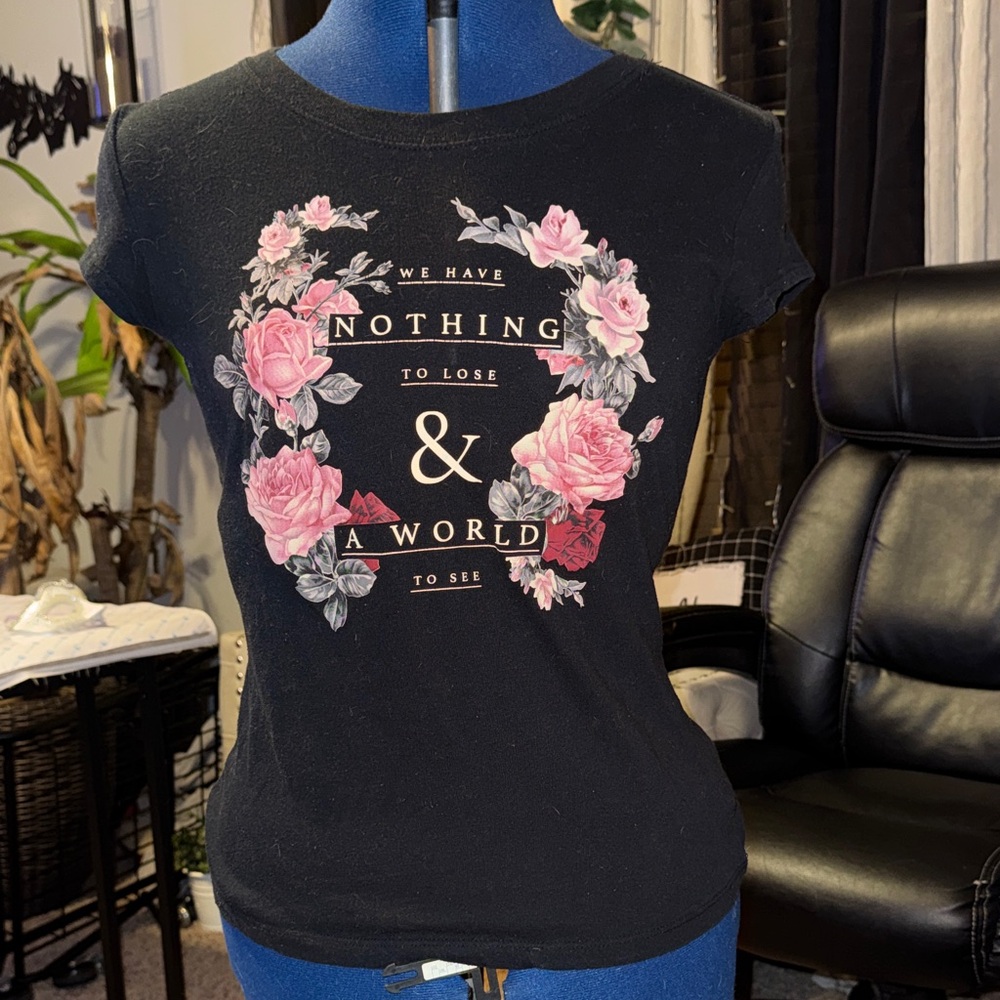 Black Floral Heart Graphic Tee